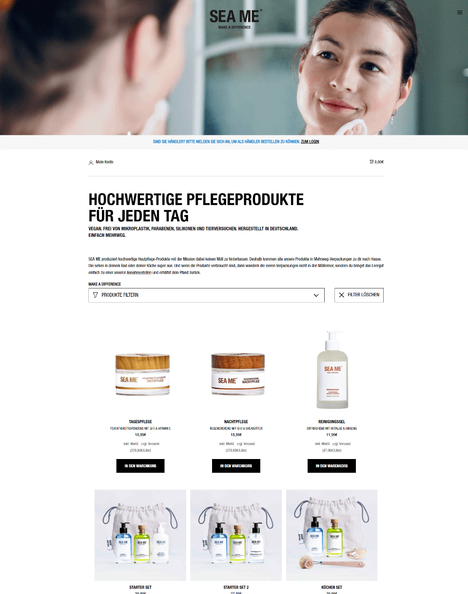 SEA ME Produkte-Übersicht mit angepasster Filterfunktion