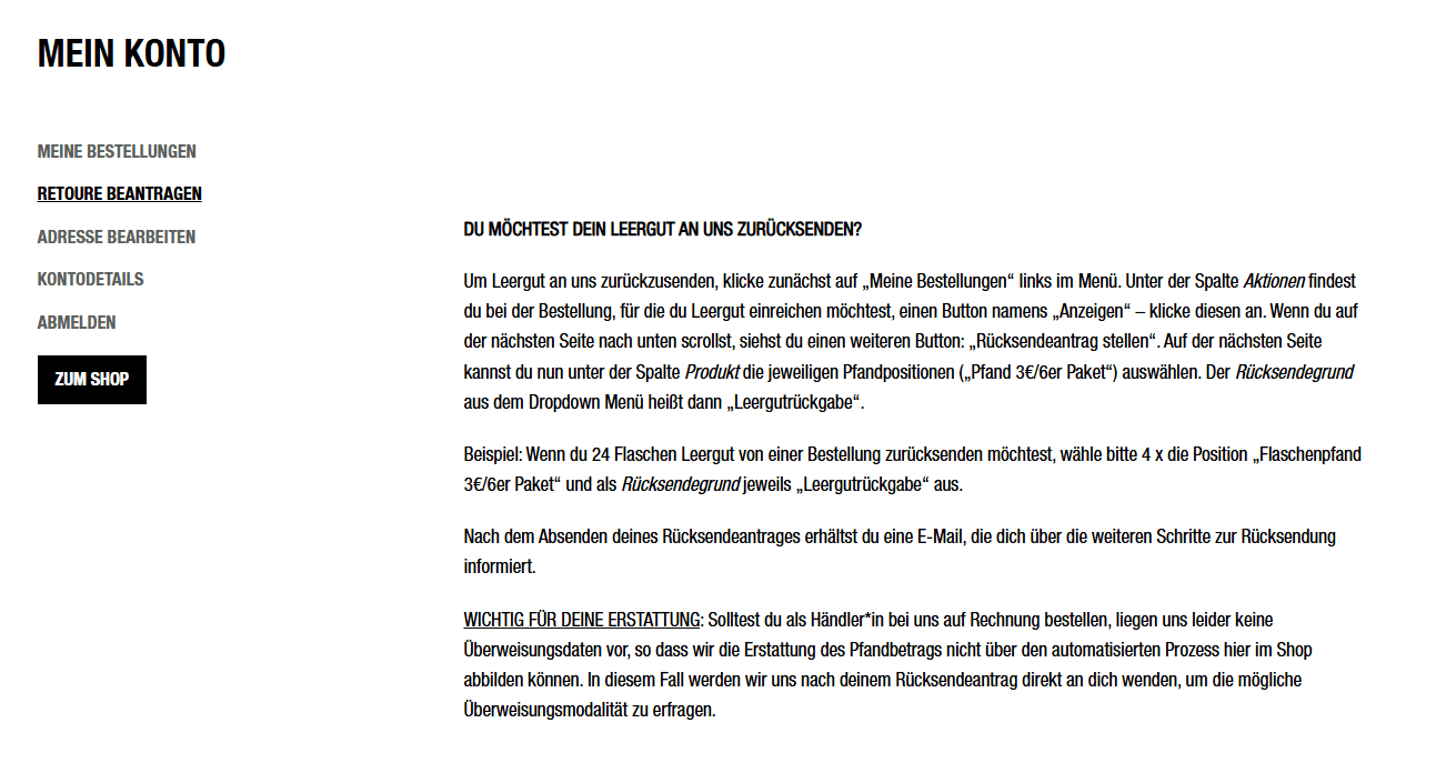 SEA ME User-Bereich 'Mein Konto'
